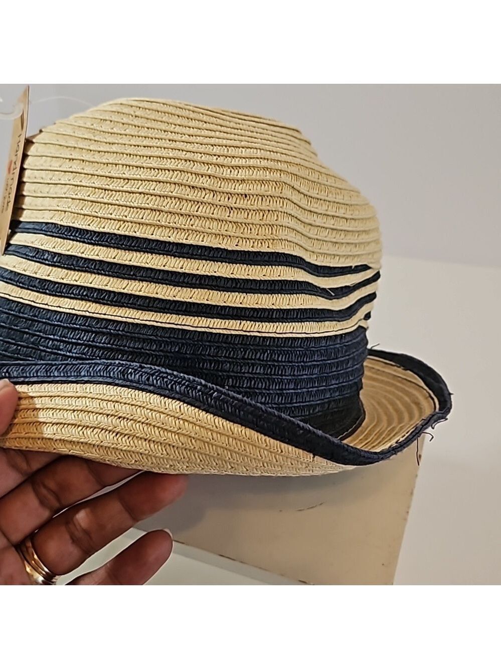 Summer Fedora Hat 100% paper straw Unisex black detail British Style Handmade - Picture 4 of 17